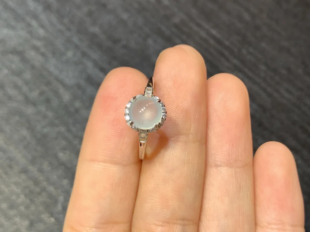 High-Icy Glowing Natural Jadeite Cabochon Ring — S925 Silver · No. C010 (photo 3)