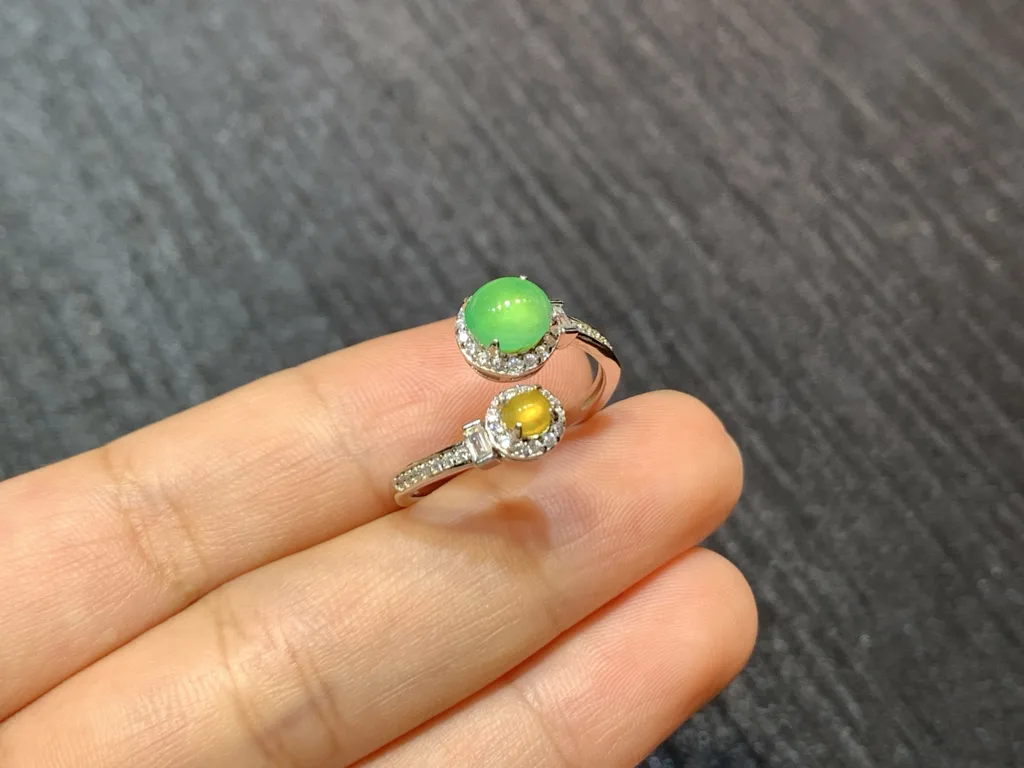 High-Icy Yellow and Green Natural Jadeite Cabochon Ring — S925 Silver · No. 92D5 (photo 4)