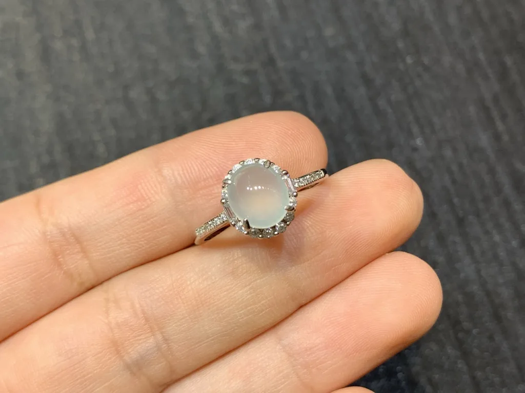 High-Icy Glowing Natural Jadeite Cabochon Ring — S925 Silver · No. 9089 (photo 2)