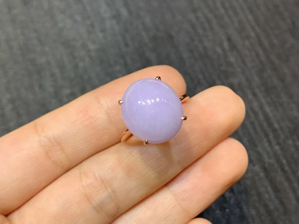 Lavender Natural Jadeite Cabochon Ring — S925 Silver · No. 4DF6 (photo 2)