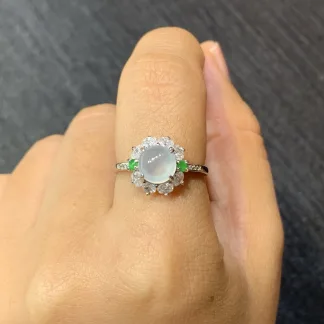 High-Icy Glowing Natural Jadeite Cabochon Ring — S925 Silver · No. F6C9 (photo 5)