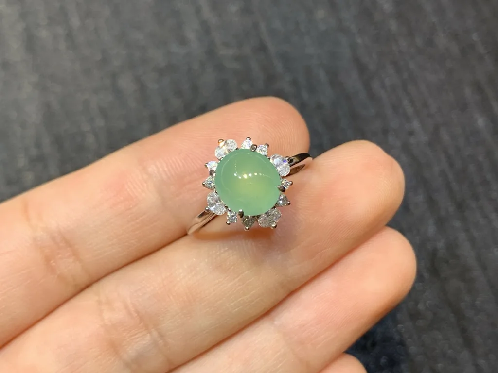 High-Icy Clear Natural Jadeite Cabochon Ring — S925 Silver · No. 3078 (photo 2)