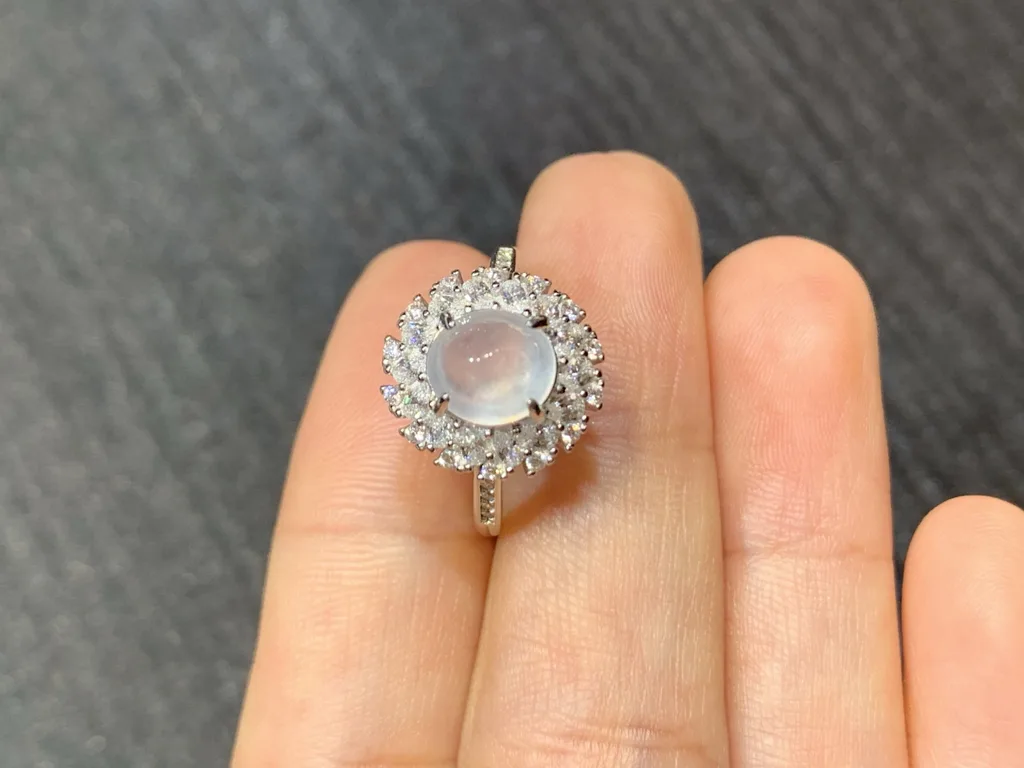High-Icy Glowing Natural Jadeite Cabochon Ring — S925 Silver · No. 07DD (photo 3)