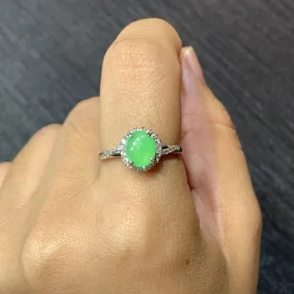 Icy Vivid Green Natural Jadeite Cabochon Ring — S925 Silver · No. 6188 (photo 5)