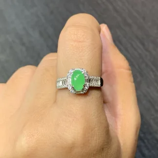 High-Icy Vivid Green Natural Jadeite Cabochon Ring — S925 Silver · No. D117 (photo 5)