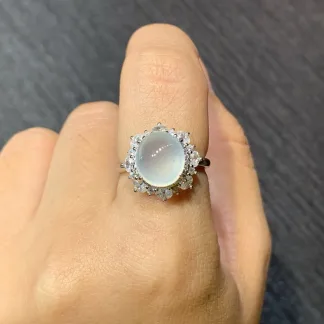 High-Icy Glowing Natural Jadeite Cabochon Ring — S925 Silver · No. 0B98 (photo 5)