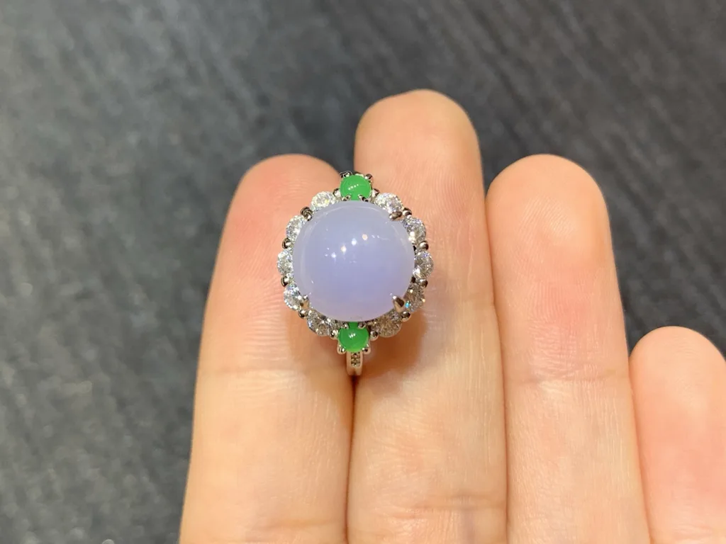 Icy Lavender Natural Jadeite Cabochon Ring — S925 Silver · No. 3670 (photo 3)