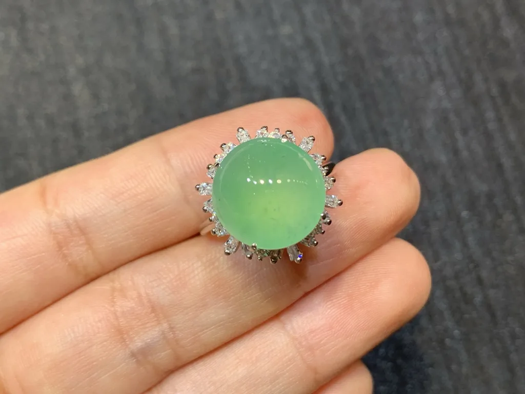 High-Icy Clear Green Natural Jadeite Cabochon Ring — S925 Silver · No. 2CC3 (photo 2)