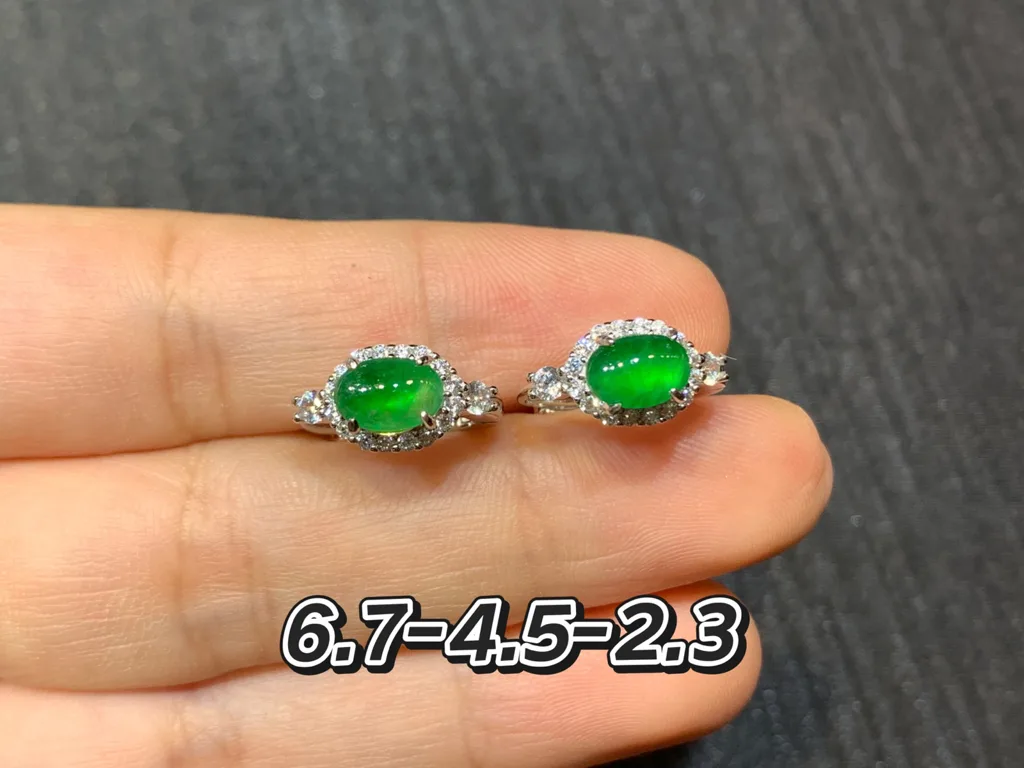 High-Icy Intense Vivid Green Natural Jadeite Cabochon Huggie Earrings — S925 Silver · No. B40D (photo 1)