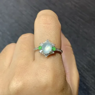 High-Icy Glowing Natural Jadeite Cabochon Ring — S925 Silver · No. 989F (photo 5)