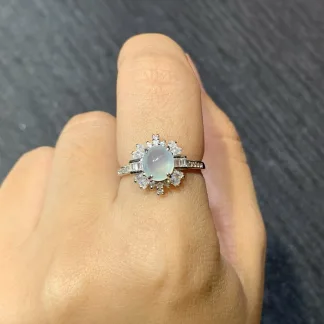 Icy Glowing Natural Jadeite Cabochon Ring — S925 Silver · No. F181 (photo 5)
