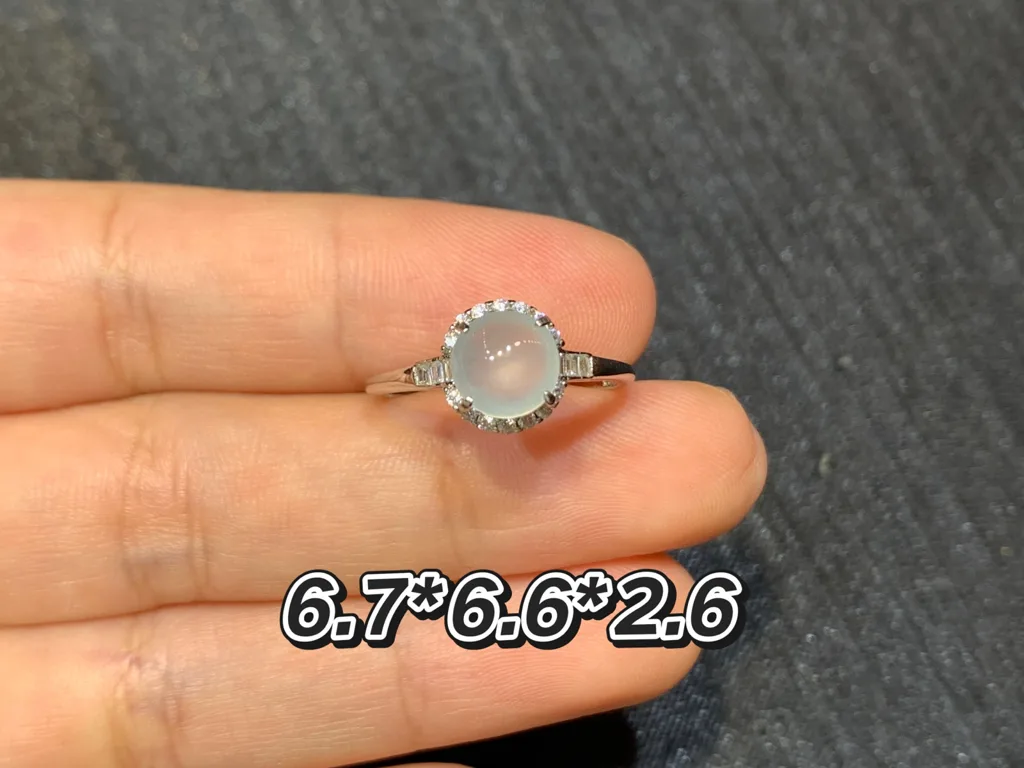 High-Icy Glowing Natural Jadeite Cabochon Ring — S925 Silver · No. C010 (photo 1)