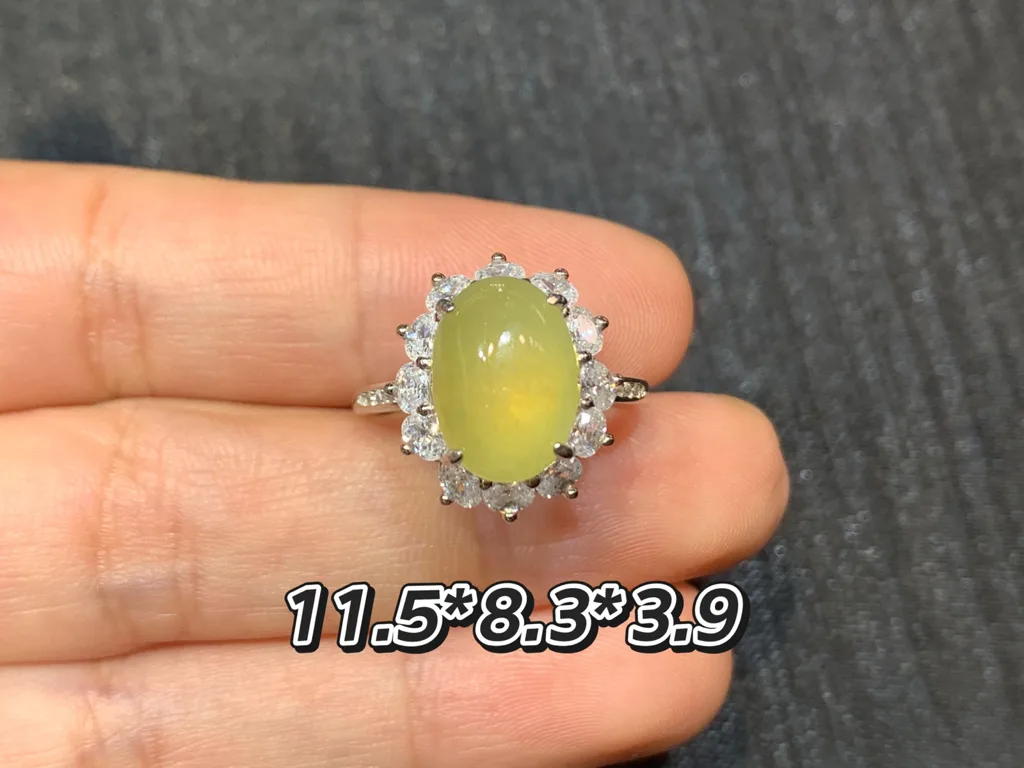 High-Icy Honey Yellow Natural Jadeite Cabochon Ring — S925 Silver · No. 6747 (photo 1)