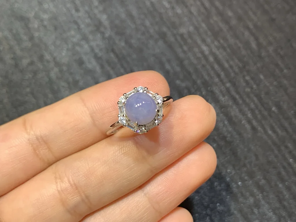 Lavender Natural Jadeite Cabochon Ring — S925 Silver · No. ECFB (photo 2)