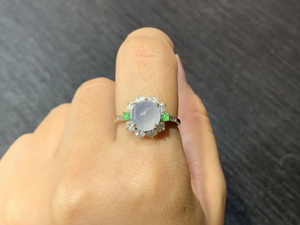 Icy Lavender Natural Jadeite Cabochon Ring — S925 Silver · No. 8FE4 (photo 5)