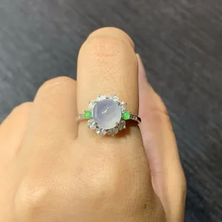 Icy Lavender Natural Jadeite Cabochon Ring — S925 Silver · No. 8FE4 (photo 5)