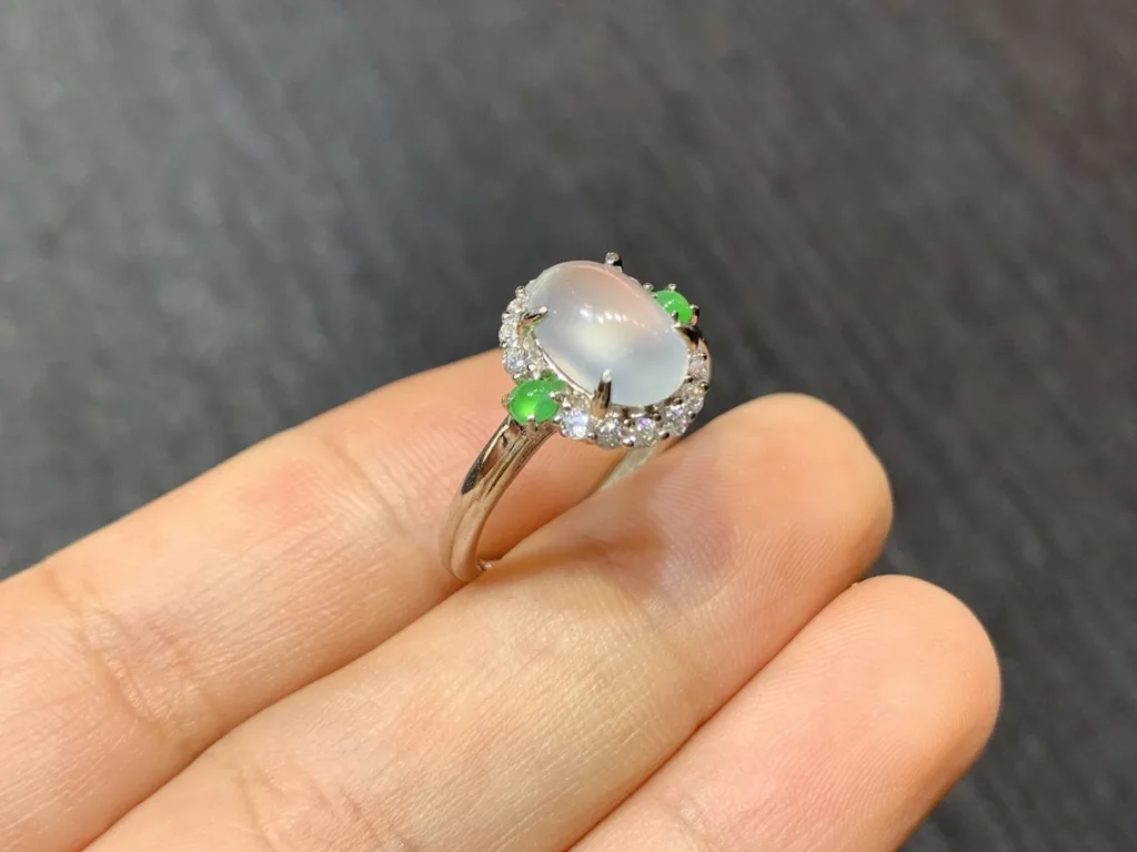 High-Icy Glowing Natural Jadeite Cabochon Ring — S925 Silver · No. 7186 (photo 4)