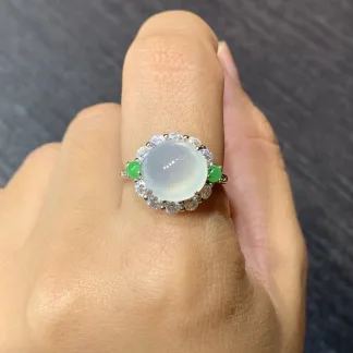 High-Icy Glowing Natural Jadeite Cabochon Ring — S925 Silver · No. 4065 (photo 5)