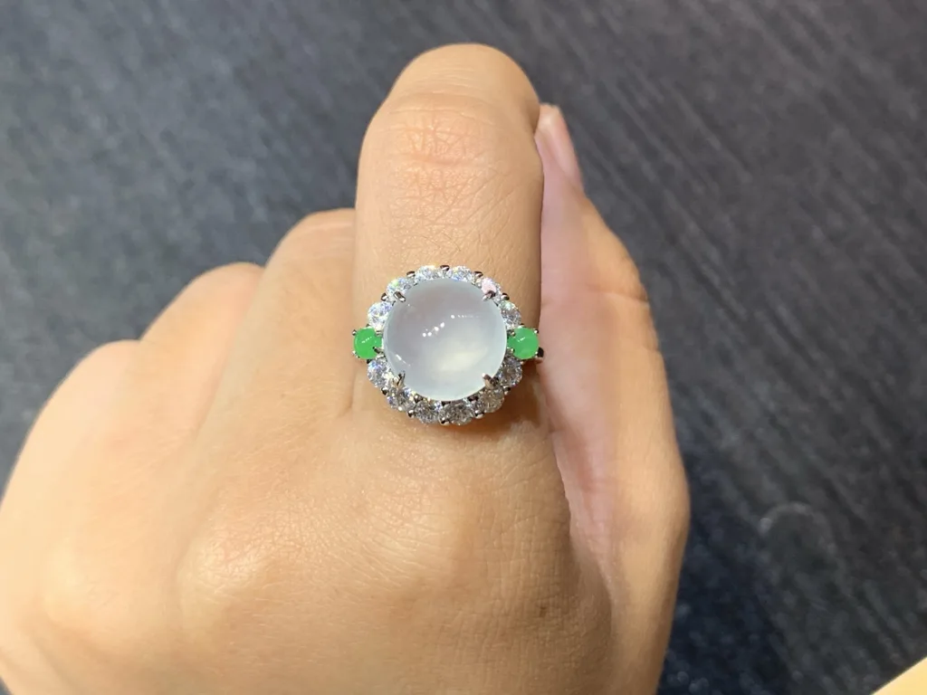 High-Icy Glowing Natural Jadeite Cabochon Ring — S925 Silver · No. 55A4 (photo 5)
