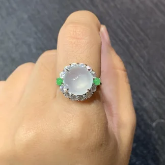 High-Icy Glowing Natural Jadeite Cabochon Ring — S925 Silver · No. 55A4 (photo 5)