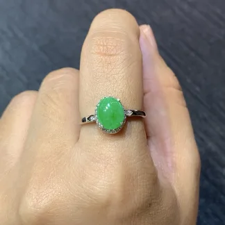 Icy Vivid Green Natural Jadeite Cabochon Ring — S925 Silver · No. 9393 (photo 5)