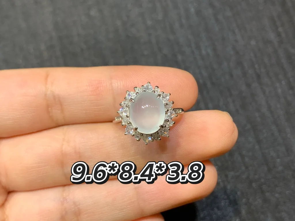 High-Icy Glowing Natural Jadeite Cabochon Ring — S925 Silver · No. 9820 (photo 1)