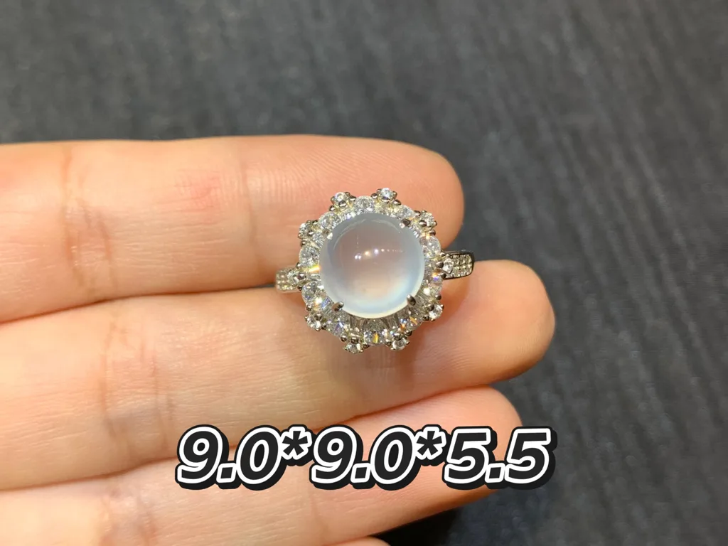 High-Icy Glowing Layered Cabochon Natural Jadeite Cabochon Ring — S925 Silver · No. 5C7D (photo 1)