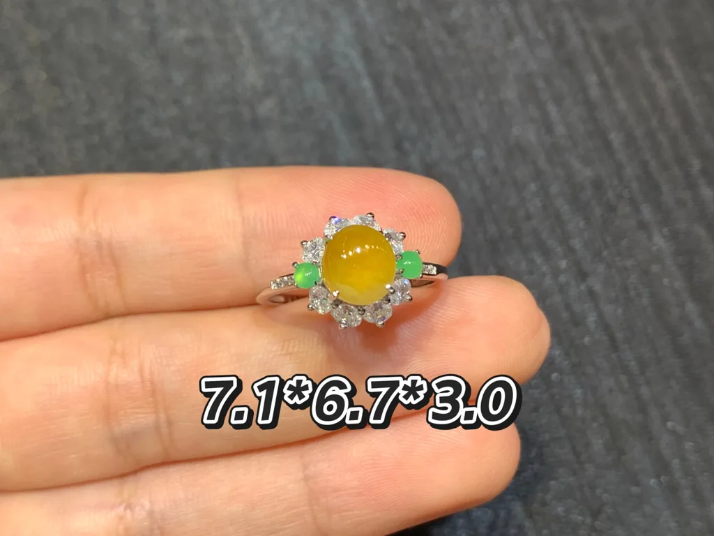 High-Icy Honey Yellow Natural Jadeite Cabochon Ring — S925 Silver · No. A16E (photo 1)