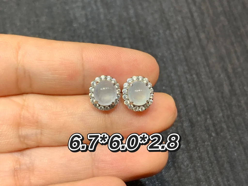 High-Icy Glowing Natural Jadeite Cabochon Stud Earrings — S925 Silver · No. EEF4 (photo 1)