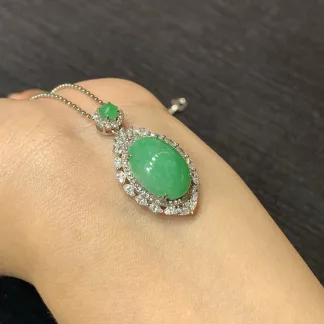 Vivid Green Natural Jadeite Cabochon Pendant — S925 Silver · No. 2195 (photo 4)