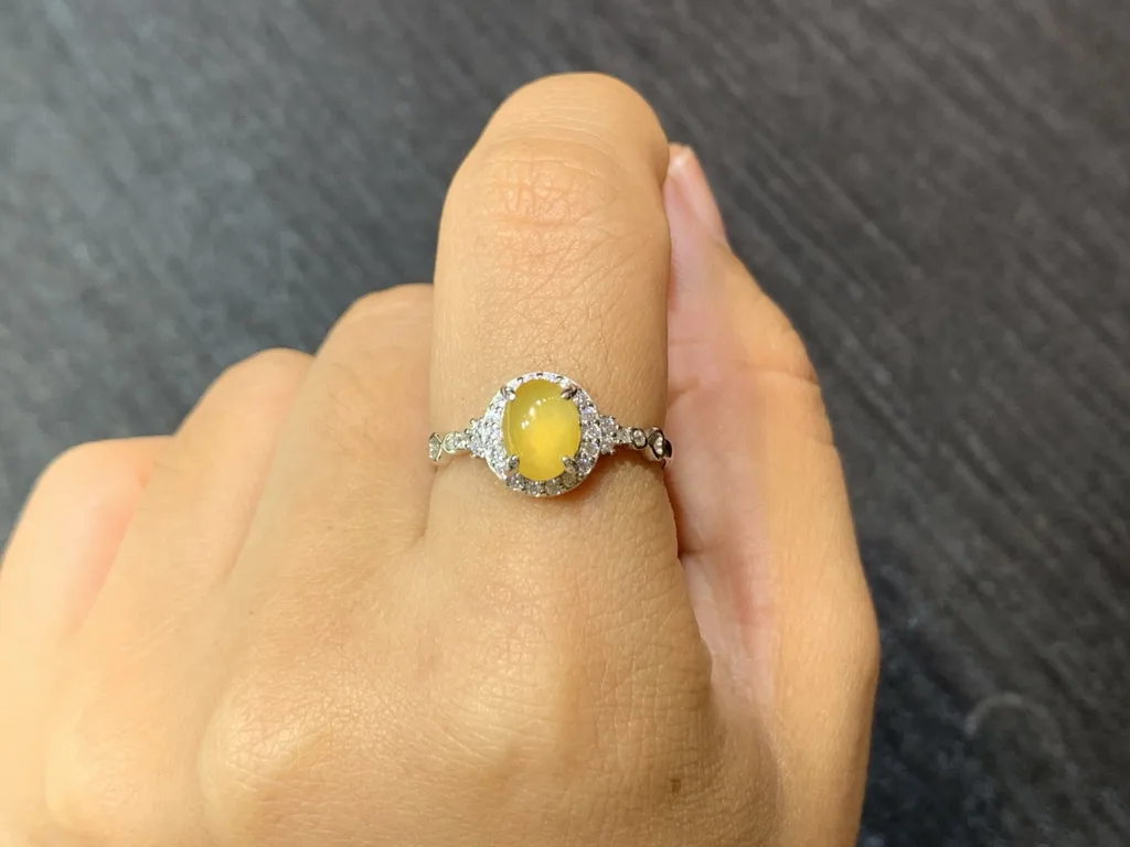 High-Icy Honey Yellow Natural Jadeite Cabochon Ring — S925 Silver · No. AA4D (photo 5)