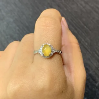 High-Icy Honey Yellow Natural Jadeite Cabochon Ring — S925 Silver · No. AA4D (photo 5)
