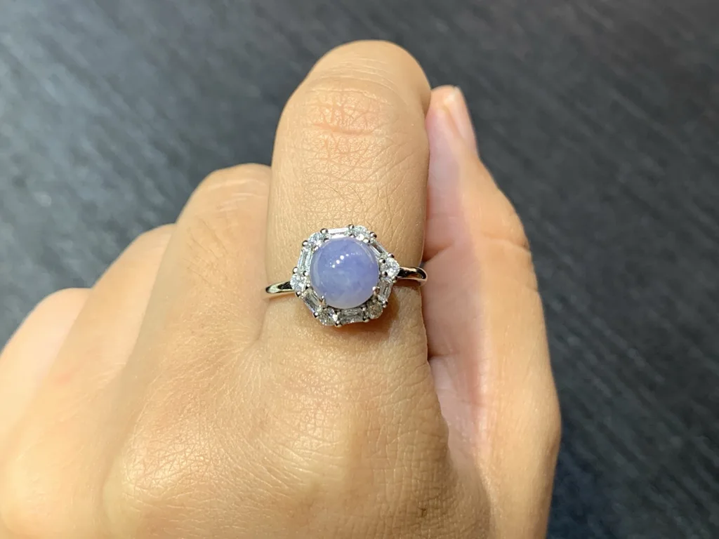 Lavender Natural Jadeite Cabochon Ring — S925 Silver · No. ECFB (photo 5)