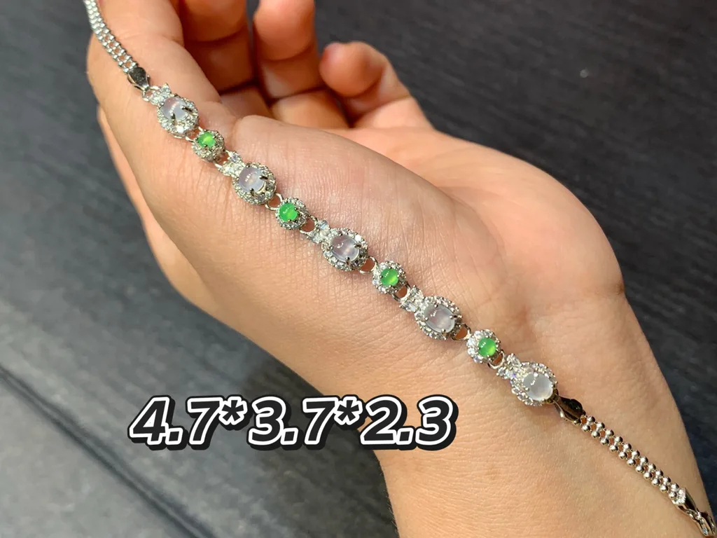 High-Icy Glowing Natural Jadeite Cabochon Bracelet — S925 Silver · No. B86F (photo 1)