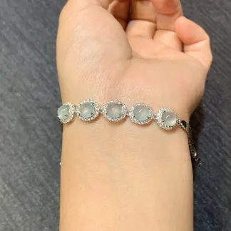 High-Icy Glowing Clear Natural Jadeite Cabochon Bracelet — S925 Silver · No. FAE9 (photo 4)