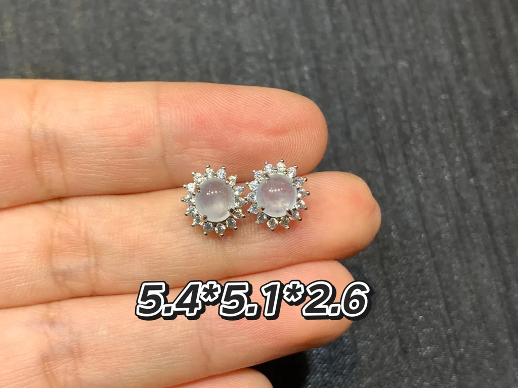 High-Icy Glowing Natural Jadeite Cabochon Stud Earrings — S925 Silver · No. 8F44 (photo 1)