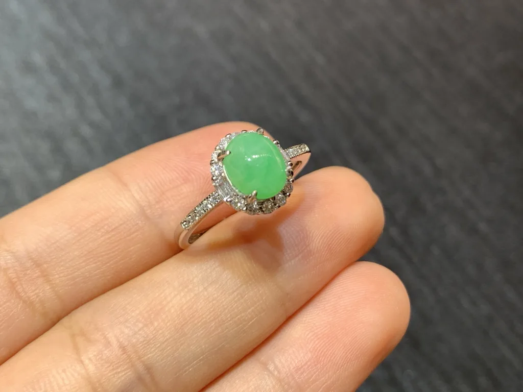 Vivid Green Natural Jadeite Cabochon Ring — S925 Silver · No. 66E8 (photo 4)
