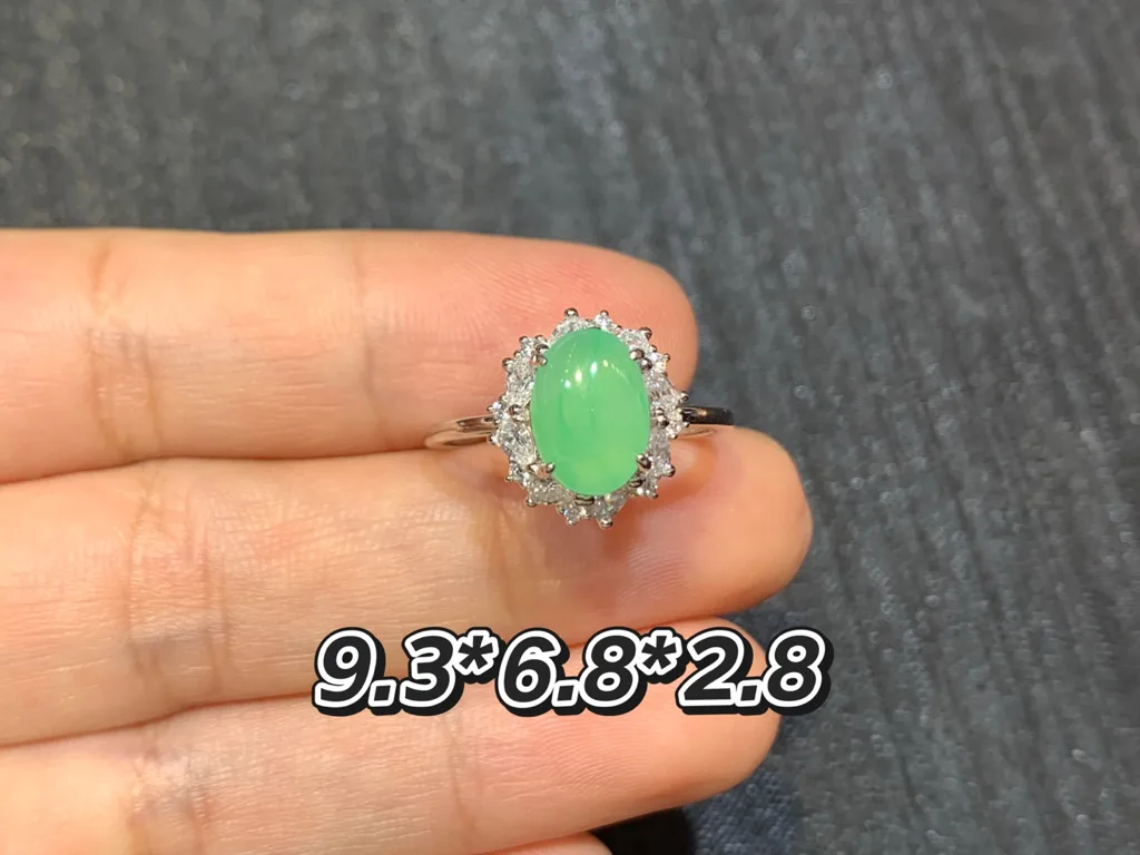 High-Icy Clear Green Natural Jadeite Cabochon Ring — S925 Silver · No. 7CB8 (photo 1)