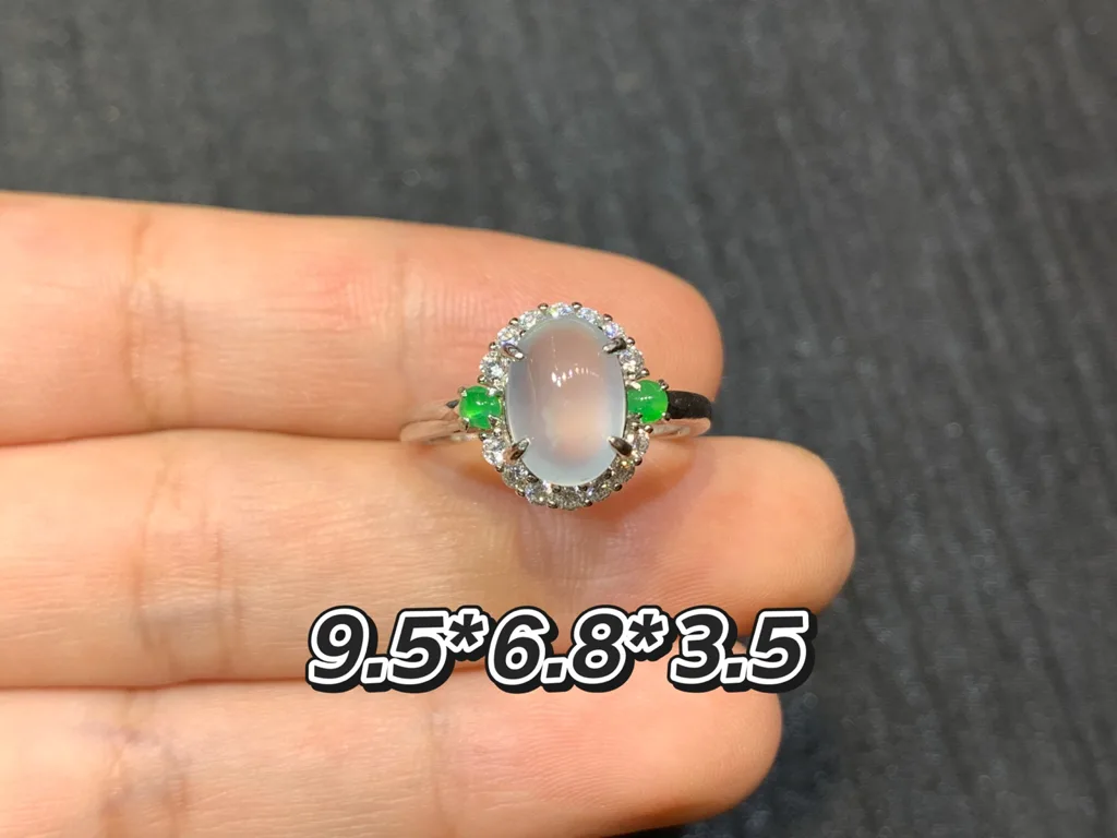 High-Icy Glowing Natural Jadeite Cabochon Ring — S925 Silver · No. 7186 (photo 1)