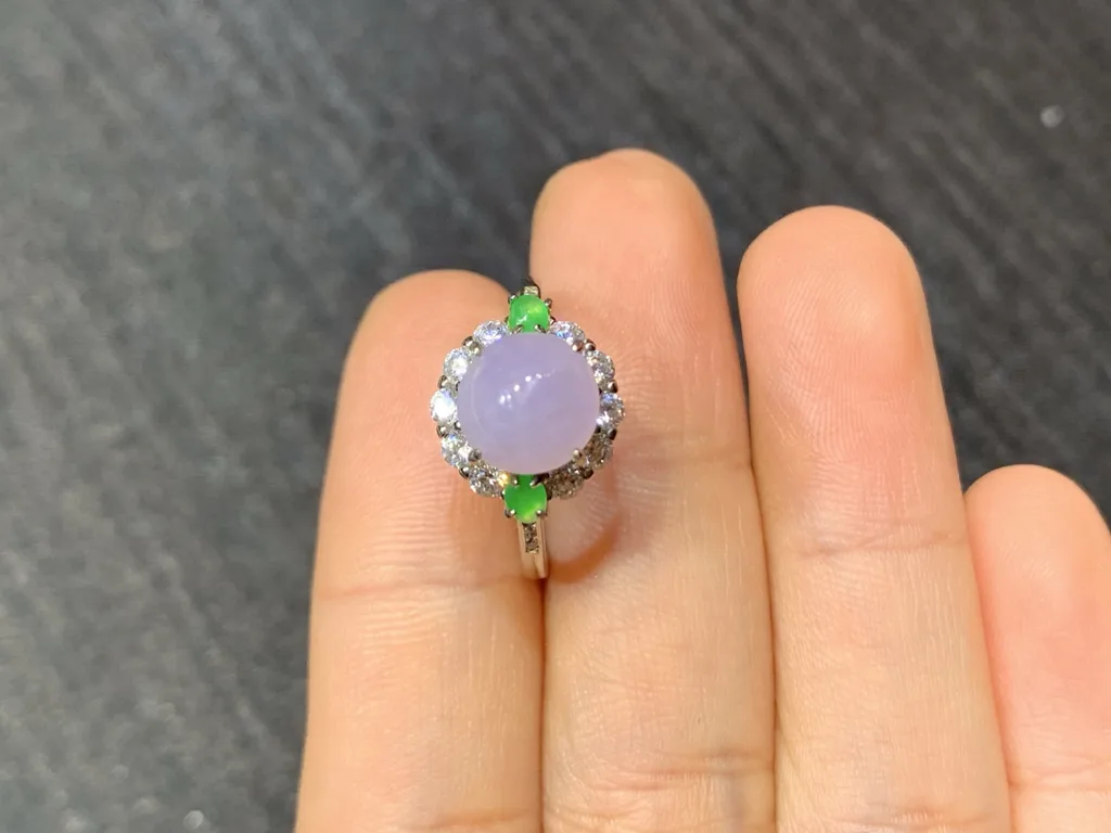 Pink-Lavender Natural Jadeite Cabochon Ring — S925 Silver · No. BF9E (photo 3)