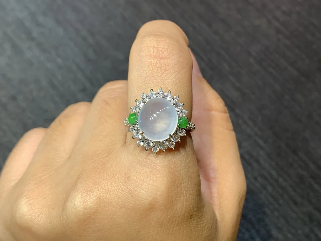 High-Icy Glowing Natural Jadeite Cabochon Ring — S925 Silver · No. 7153 (photo 5)