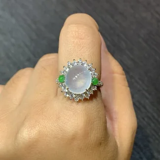 High-Icy Glowing Natural Jadeite Cabochon Ring — S925 Silver · No. 7153 (photo 5)