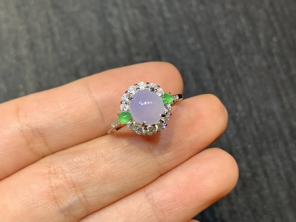 High-Icy Lavender Natural Jadeite Cabochon Ring — S925 Silver · No. 70D6 (photo 2)