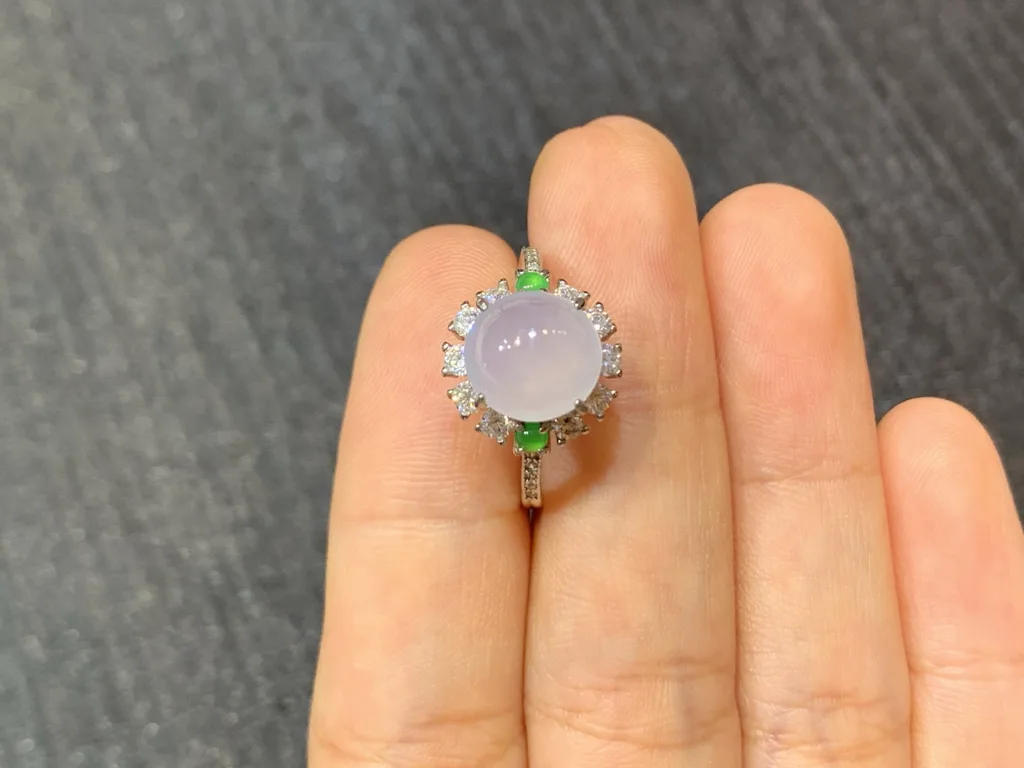 High-Icy Lavender Natural Jadeite Cabochon Ring — S925 Silver · No. 8EA3 (photo 3)