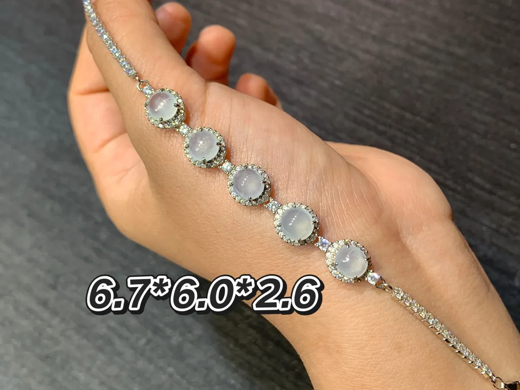 High-Icy Glowing Natural Jadeite Cabochon Bracelet — S925 Silver · No. BC52 (photo 1)