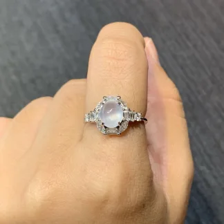 High-Icy Glowing Natural Jadeite Cabochon Ring — S925 Silver · No. 73A3 (photo 5)