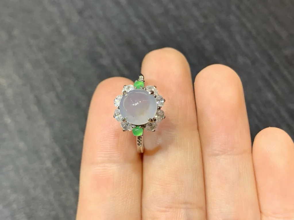 Icy Lavender Natural Jadeite Cabochon Ring — S925 Silver · No. 8FE4 (photo 3)
