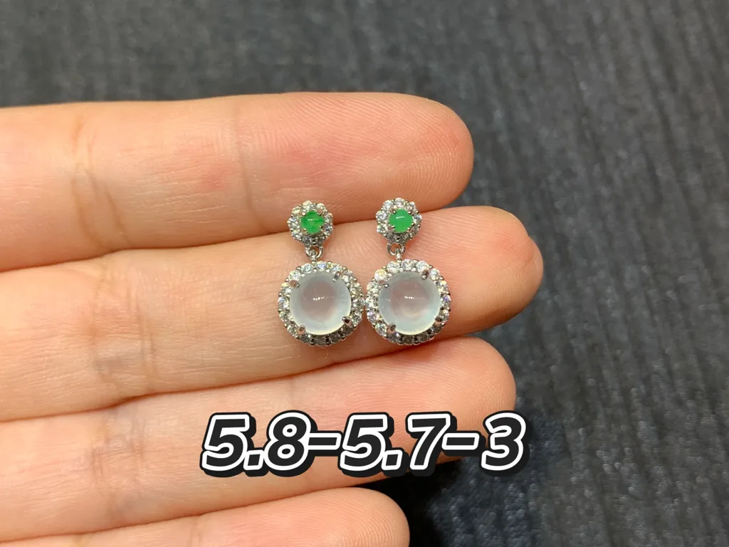 High-Icy Glowing Natural Jadeite Cabochon Drop Earrings — S925 Silver · No. 8FBF (photo 1)