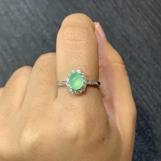 Icy Clear Green Natural Jadeite Cabochon Ring — S925 Silver · No. 4101 (photo 5)