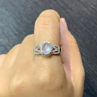 High-Icy Glowing Natural Jadeite Cabochon Ring — S925 Silver · No. B1D8 (photo 5)